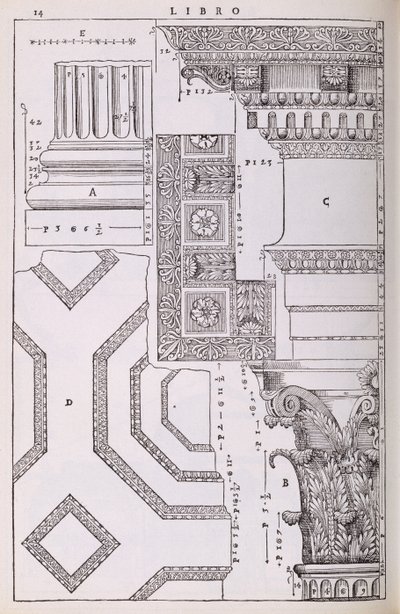 Diagramas relacionados con el Tempio di Marte Vendicatore, ilustración de una copia facsímil de 